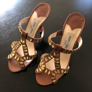Jimmy Choo Camel Leather Embellished Heel